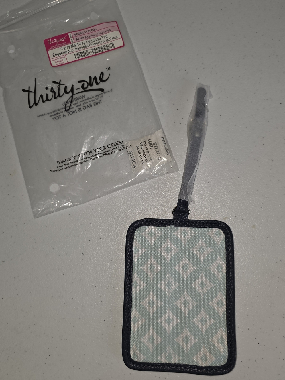 thirty-one Carry Me Away Teal Geometric Luggage Tag Sparkling Squares